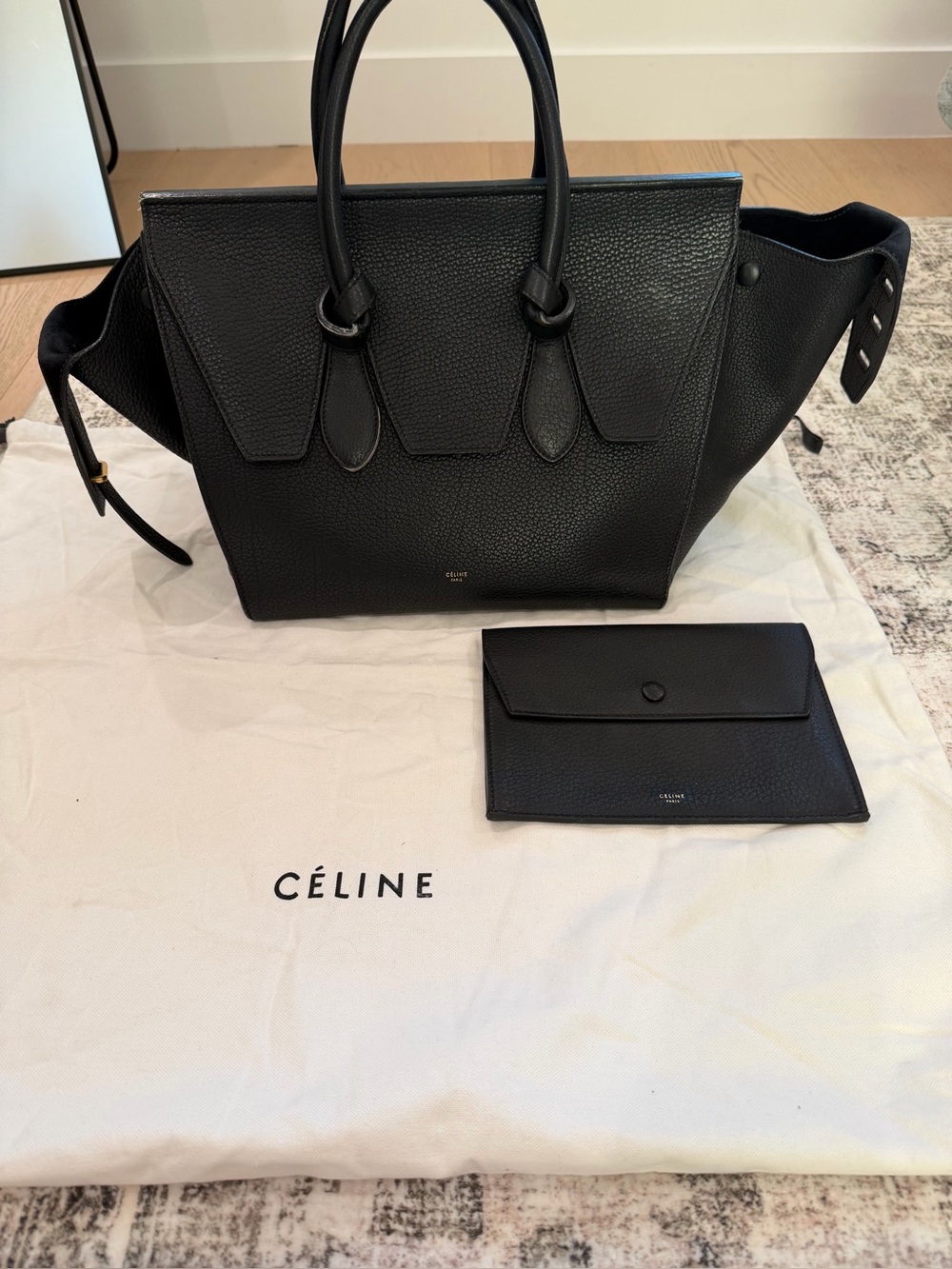 Celine Black Tie Tote with Pouch